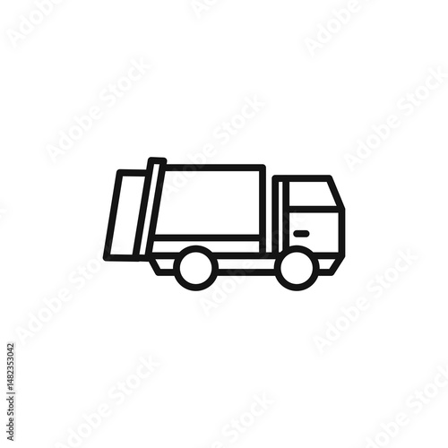 Garbage truck icon on white background. Editable stroke.