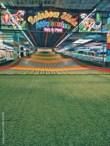 Editorial - Bandung, indonesia - May 14th 2025 : Colorful Indoor Rainbow Slide at City Garden Play Arena