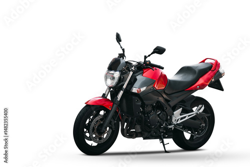 Photos Red sport motorcycle (naked streetfighter) three-quarter front view, isolated on