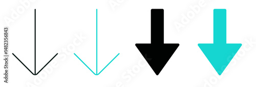 Arrow down line icon set. Technology or internet concept. Color or black logo for web, ui or mobile app. Flat and solid sign isolated on white background. Arrow symbol. Editable vector stroke. 