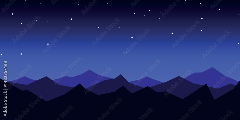 Obraz premium Night abstract landscape with mountains and starry sky