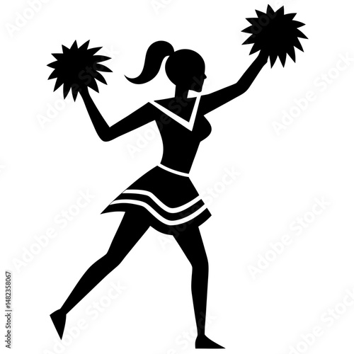 Cheerleader with pom poms silhouette vector illustration