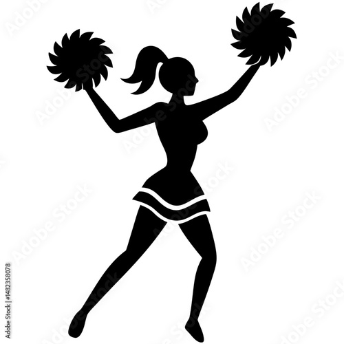 Cheerleader with pom poms silhouette vector illustration