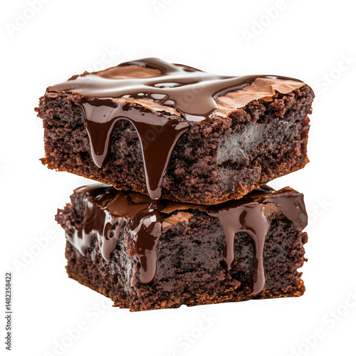 Two brownies with chocolate isolated on transparent background