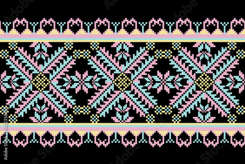Cross stitch pattern concept showcasing traditional ethnic geometric pattern, Design for textile, background,carpet,wallpaper,clothing,wrapping,Batik,fabric,Vector illustration	

