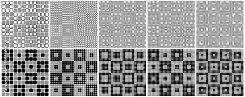 Set of black and gray checkered geometric patterns isolated on white. Vector illustration.