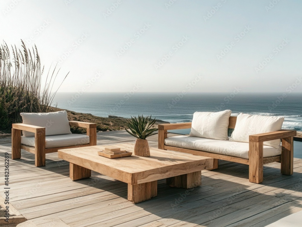 Fototapeta premium A bamboo and wood hybrid dining table, blending sustainable materials beautifully