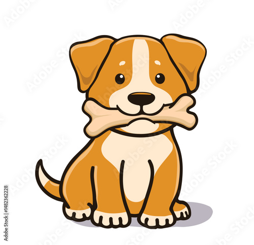 Wallpaper Mural Cute cartoon light brown puppy with a large bone in its mouth Torontodigital.ca