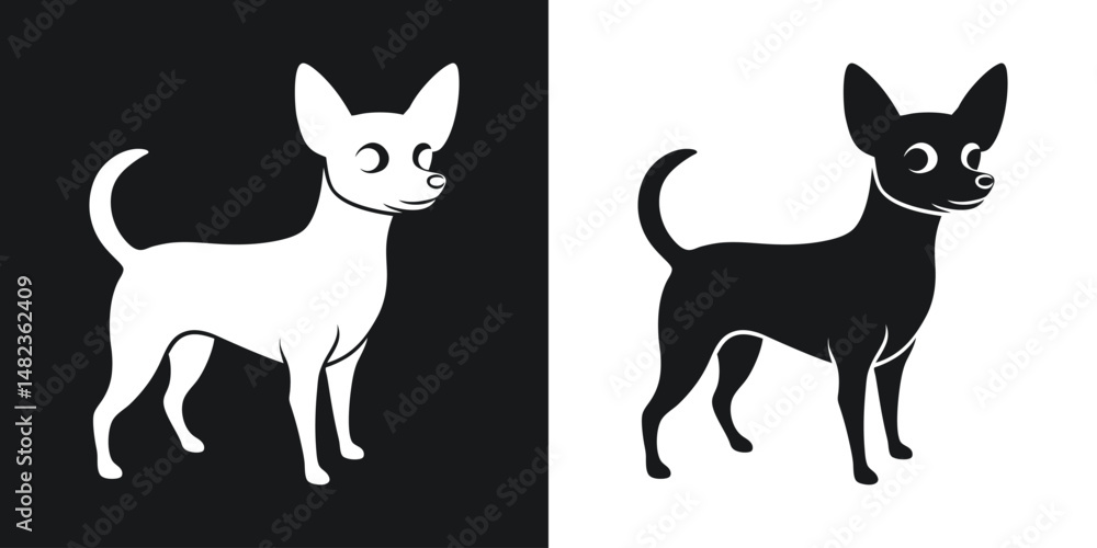 Artistic silhouette of a chihuahua dog in black and white for various design applications Artistic silhouette of a chihuahua dog in black and white for various design applications