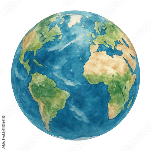 PNG Watercolor Earth globe illustration.