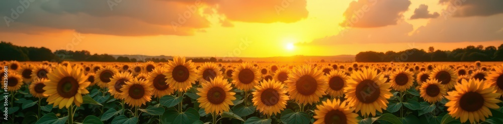 Fototapeta premium Golden hour sun paints vibrant sunflowers, endless field , field, phenomenal, extraordinary