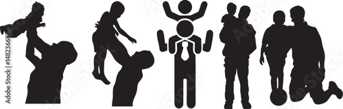 vector silhouettes, outline silhouettes of father's day, contour drawing, people silhouette, icon set isolated, silhouette of sitting people, architectural set