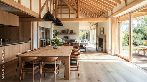 A bamboo and wood hybrid dining table, blending sustainable materials beautifully