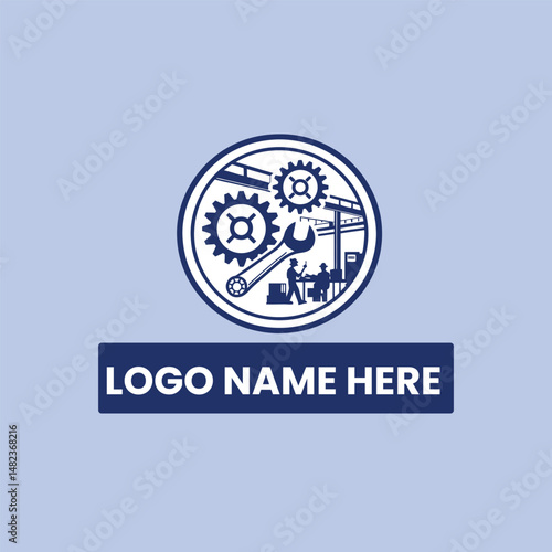  mechanic, gears, logo, blue, cog, wrench, workshop, service, repair, machinery