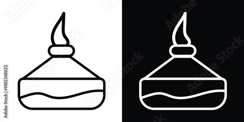 Simple outline of a spirit lamp, a common laboratory tool for heating and sterilization, clean line art illustration for science and medical themes, high resolution available.