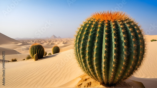 A spiny cactus grows in the desert of Egypt