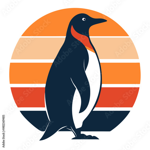 penguin silhouette on retro vintage background vector illustration