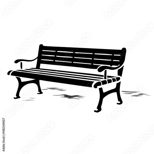 silhouette of lone orange bench in park scenery vector illustration