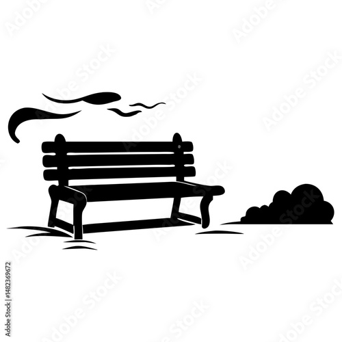 silhouette of lone orange bench in park scenery vector illustration