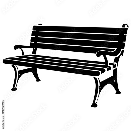 silhouette of lone wooden bench under a tree vector illustration