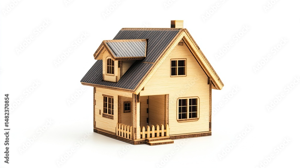 A toy wooden house isolated on a transparent background, front view. A toy wooden house isolated on a transparent background, front view.