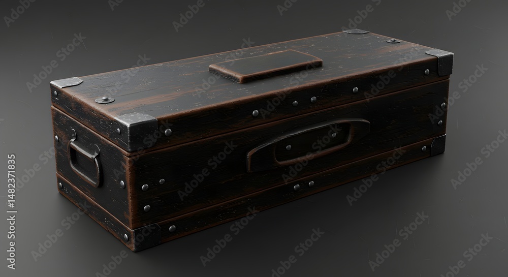 Obraz premium Wooden Box with Metal Accents on Dark Background