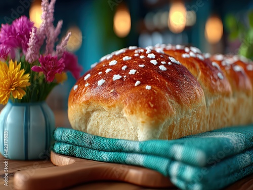 Delicious Homemade Brioche Bun with Sesame Seeds and Glaze photo