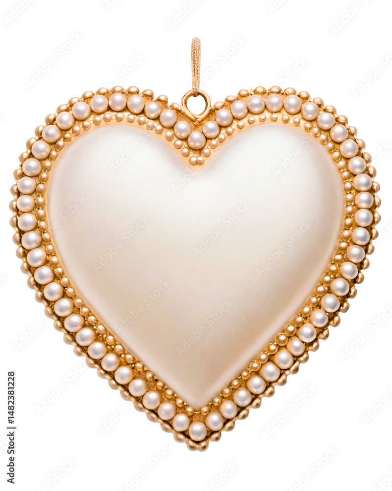 Obraz premium Heart-Shaped Pendant with Elegant Pearl Border on a transparent background