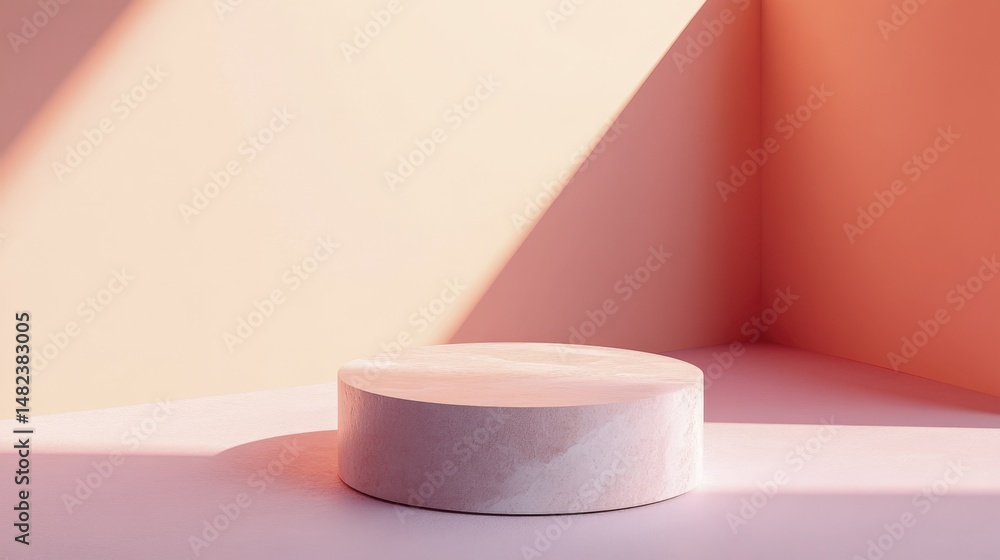 Presentation Stand in a Corner with Warm Light and Pink Hues Presentation Stand in a Corner with Warm Light and Pink Hues