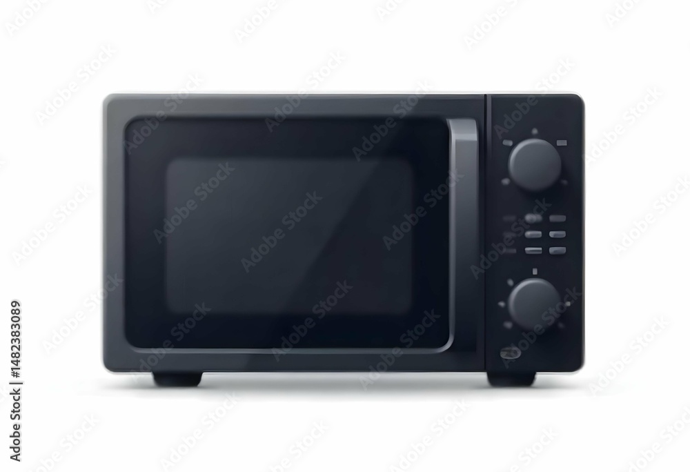 Minimal flat design icon of microwave oven, black and gray color scheme, front panel and button details visible, isolated on white background, modern vector style Minimal flat design icon of microwave oven, black and gray color scheme, front panel and button details visible, isolated on white background, modern vector style