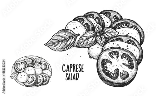 Caprese salad illustration icon on transparent background