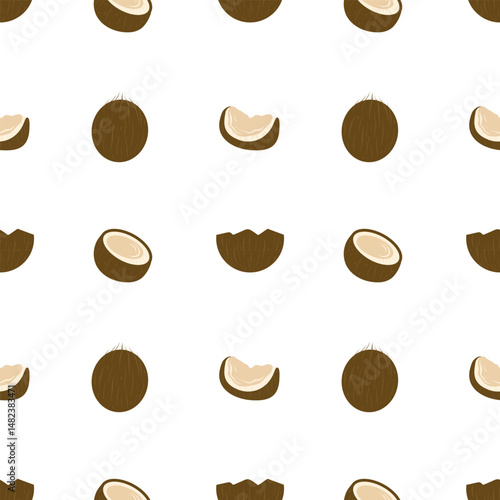 Coconut fruits seamless pattern, tropical fruit pattern on a white background