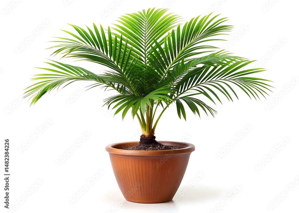 Obraz premium Isolated small palm tree in a flowerpot isolated on white background