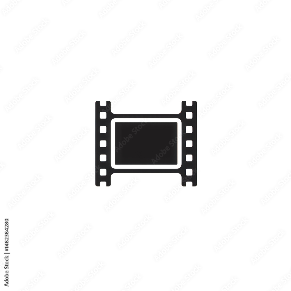 Fototapeta premium Depicts a black film strip with rectangular frame in the center on isolated background
