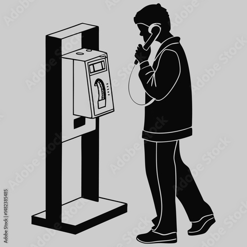 a person using a payphone silhouette vector design art and illustration