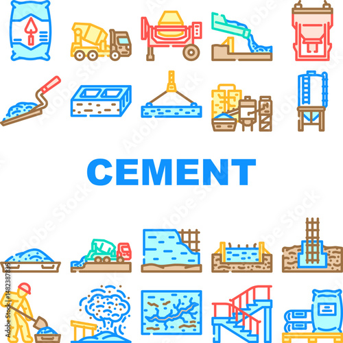 cement portland concrete icons set vector