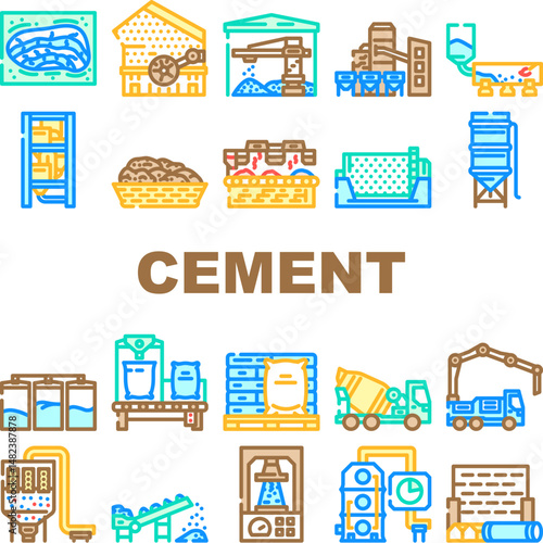 cement production clinker icons set vector