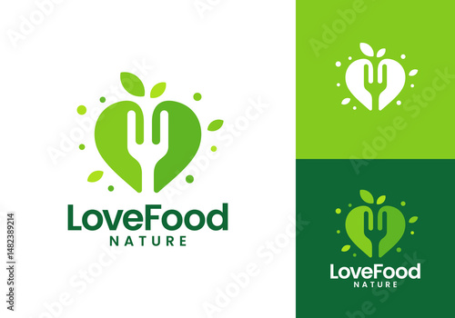 fork with heart logo design. nature love food health restaurant symbol vector concept