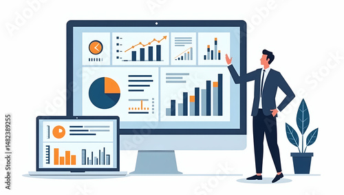Modern Operational Efficiency Dashboard: Optimized Workflow Analytics & Resource Management in Cute Flat Vector Illustration for Smart Business Performance Reporting