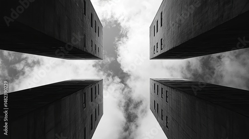 Fototapeta Naklejka Na Ścianę i Meble -  Abstract black and white architecture building exterior design sky art city view urban lines image