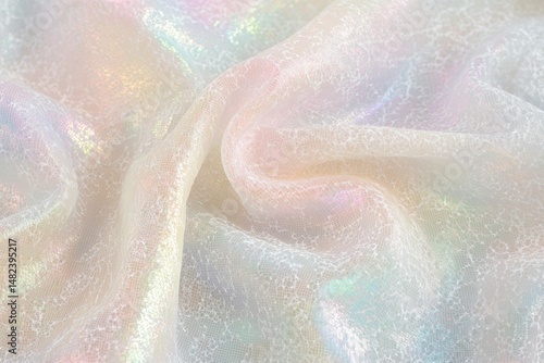 Soft Iridescent Fabric with Glittering Texture and Flowing Drapes in Pastel Color Palette