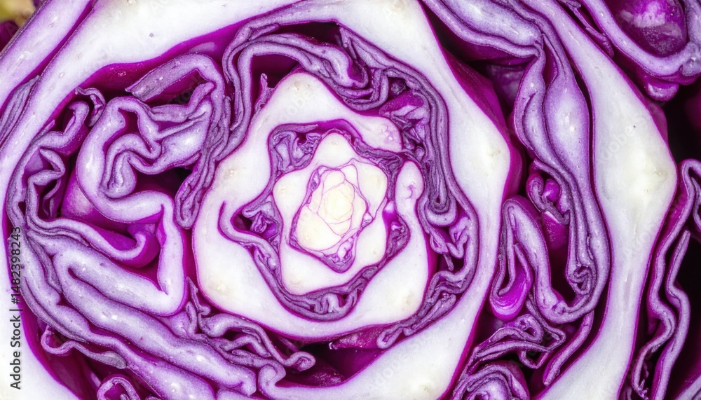 Obraz premium Intricate spiral of purple cabbage close-up photography natural setting vibrant colors organic composition