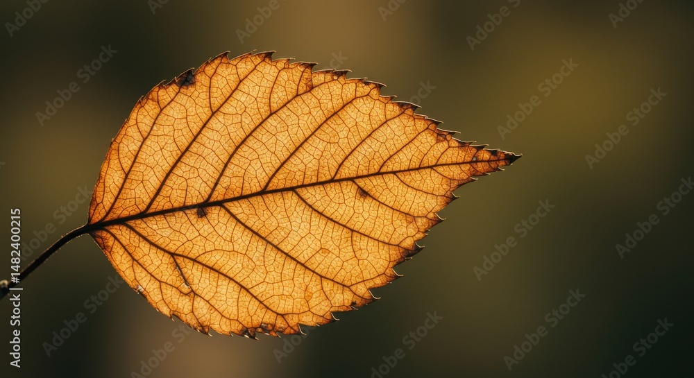 Close-up of a translucent autumn leaf showcasing intricate details against a blurred background Close-up of a translucent autumn leaf showcasing intricate details against a blurred background
