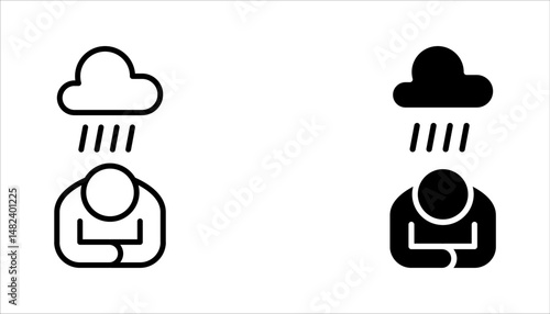 Depression man icon set. Depress, sad, lonely, stress concept. vector illustration on white background