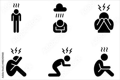 Depression man icon set. Depress, sad, lonely, stress concept. vector illustration on white background