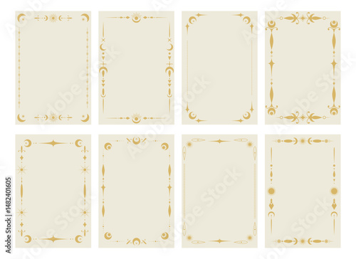 Collection of border templates for Tarot cards. Celestial boho frames set. Tarot blank templates. Vector illustration