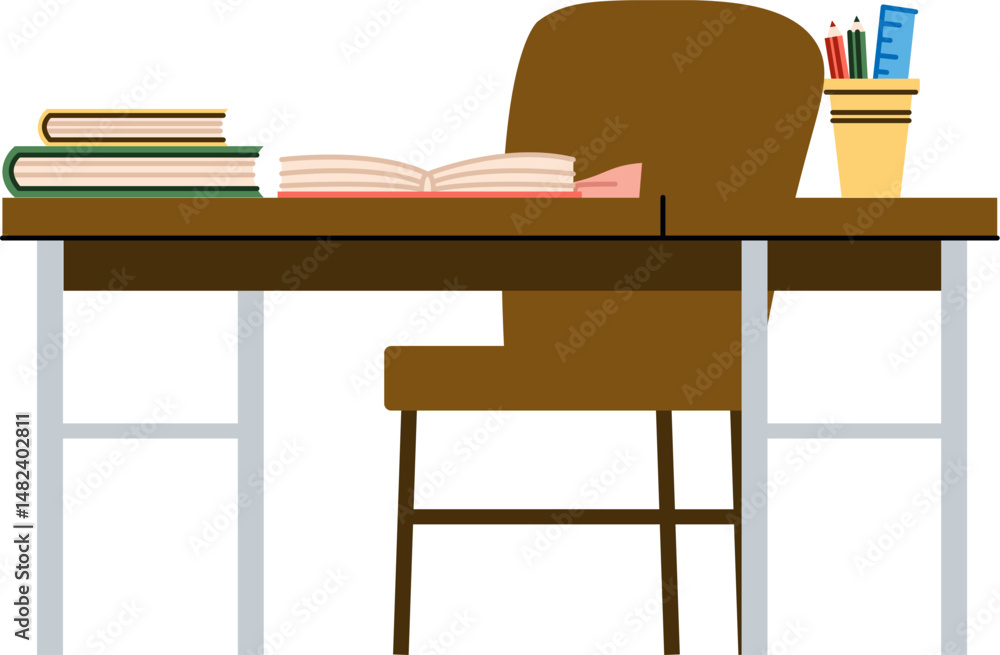Study Desk with Chair and Books Study Desk with Chair and Books