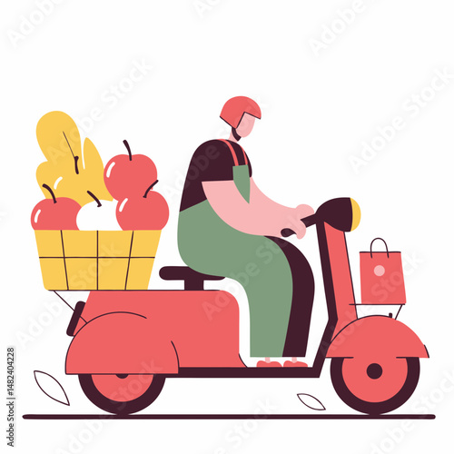 Delivery action of fresh produce by scooter urban environment digital illustration