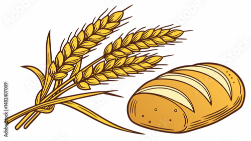 Vector Fresh bread and wheat stalks create warm, inviting scene of nature bounty and nourishment