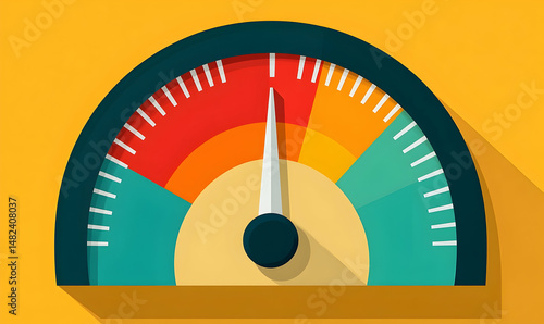 A gauge pointing towards the red danger zone on a bright yellow background showing a measure or indicator for a critical level